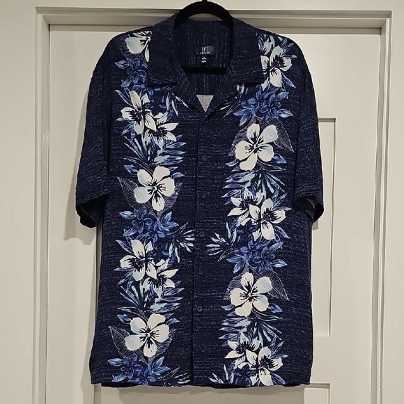George Other - George Blue and White Casual Button Down Shirt with Floral Design